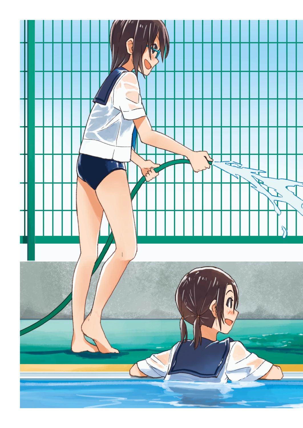 ass kusakabe megane school_swimsuit see_through seifuku swimsuits wet wet_clothes