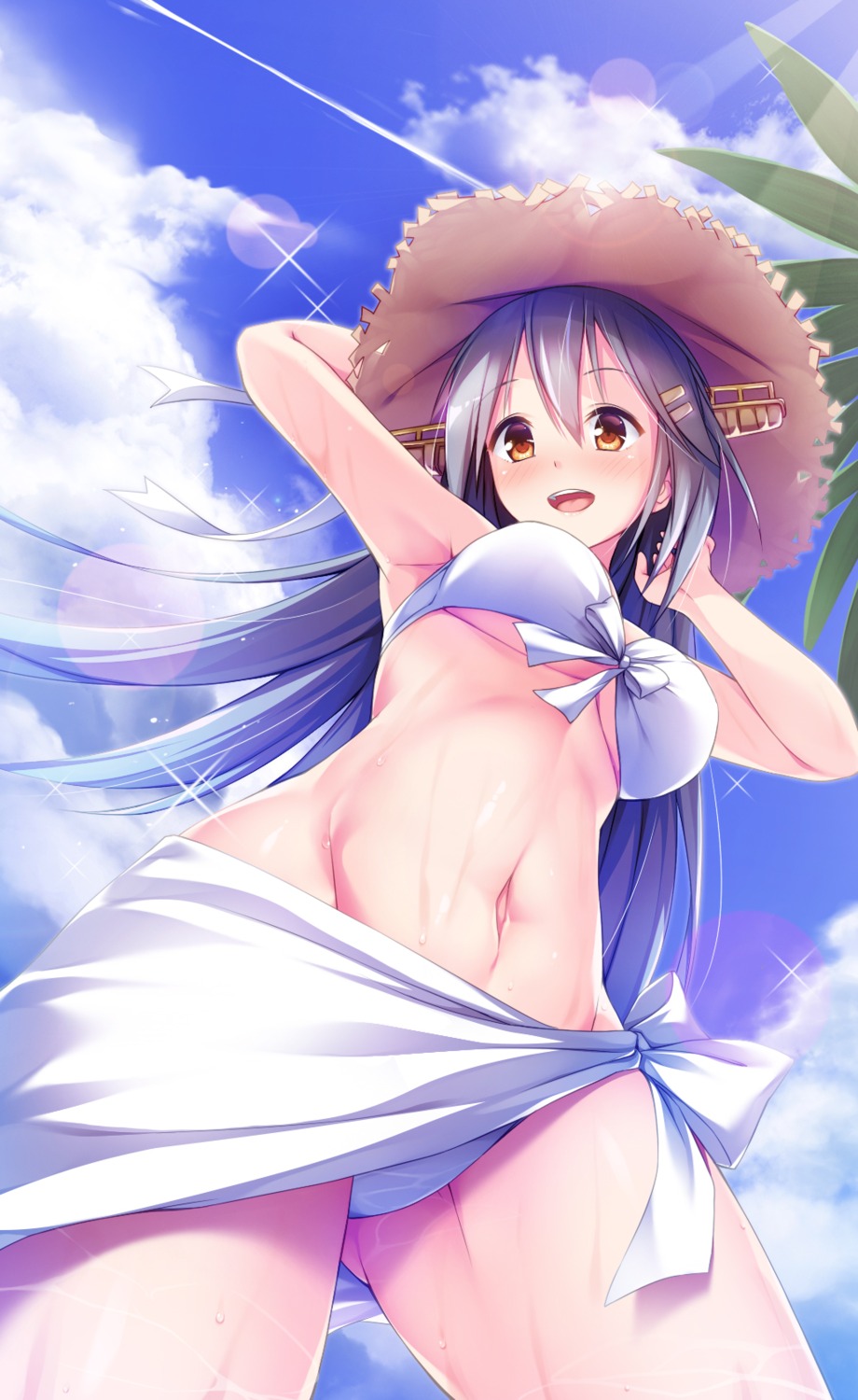 bikini haruna_(kancolle) kantai_collection swimsuits underboob wet yuumaru_(you-mya)