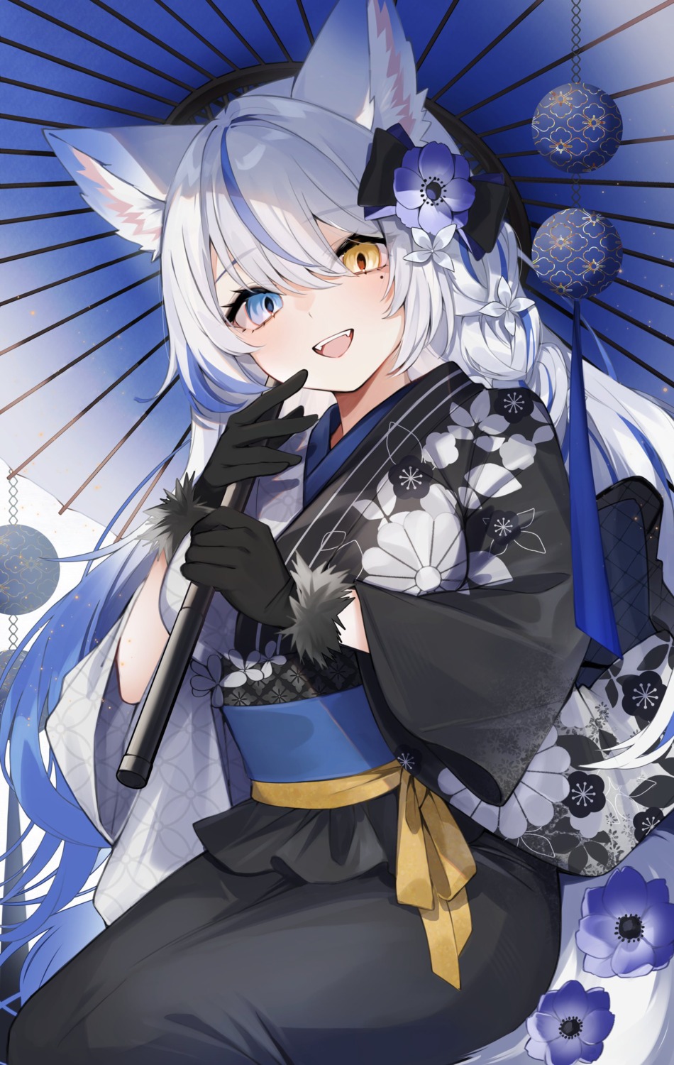 animal_ears detexted heterochromia indie_virtual_youtuber kairi630 kimono lulebel umbrella