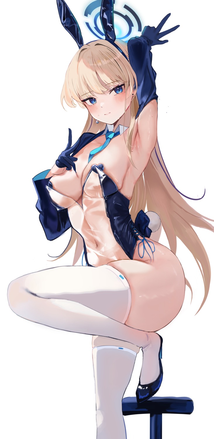 animal_ears asuma_toki blue_archive bunny_ears bunny_girl bunny_kitsune halo heels no_bra pasties see_through tail thighhighs