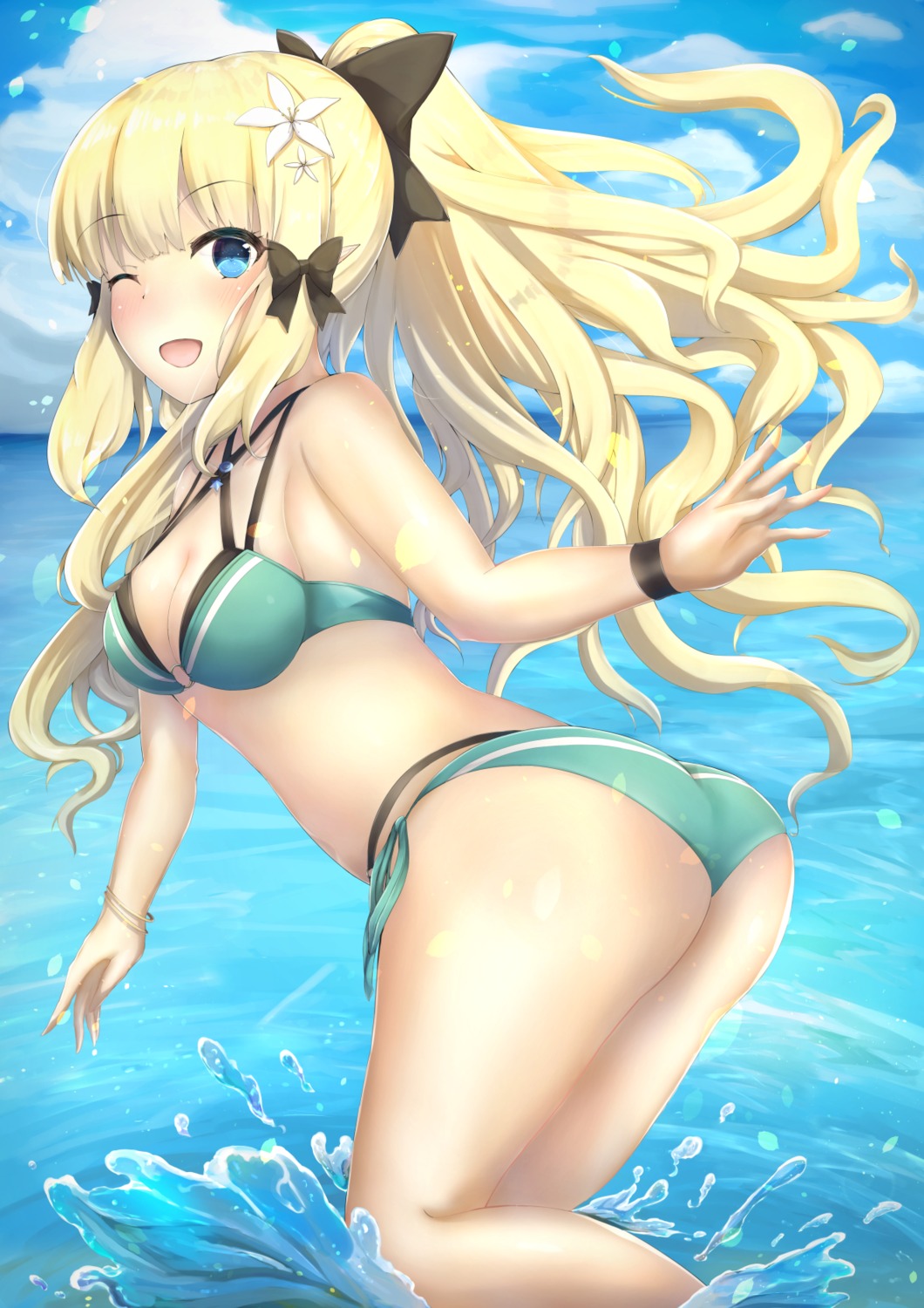 ass bikini cleavage pointy_ears princess_connect princess_connect!_re:dive sasaki_saren swimsuits tagme thighhighs wet