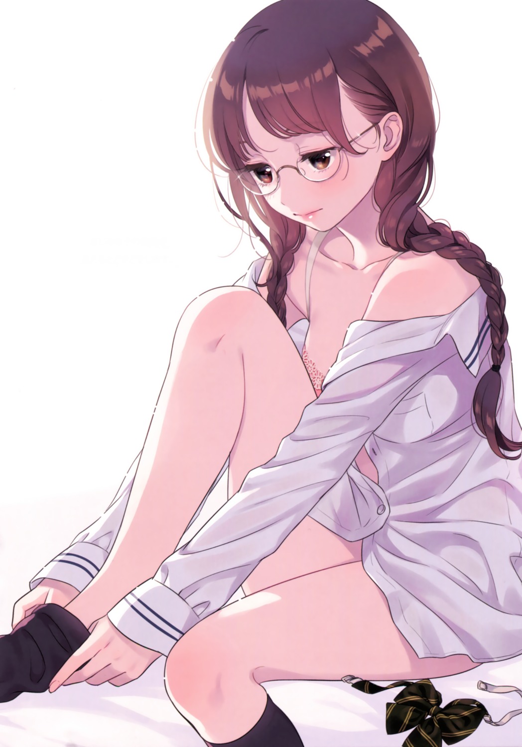 bra canvas megane morikura_en open_shirt seifuku undressing