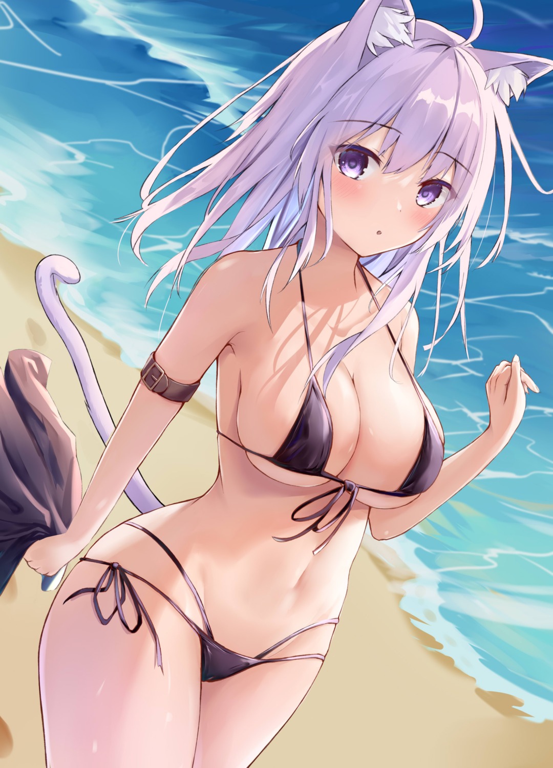 animal_ears bikini cameltoe hololive hololive_gamers nekomata_okayu nekomimi swimsuits tail wolfgang