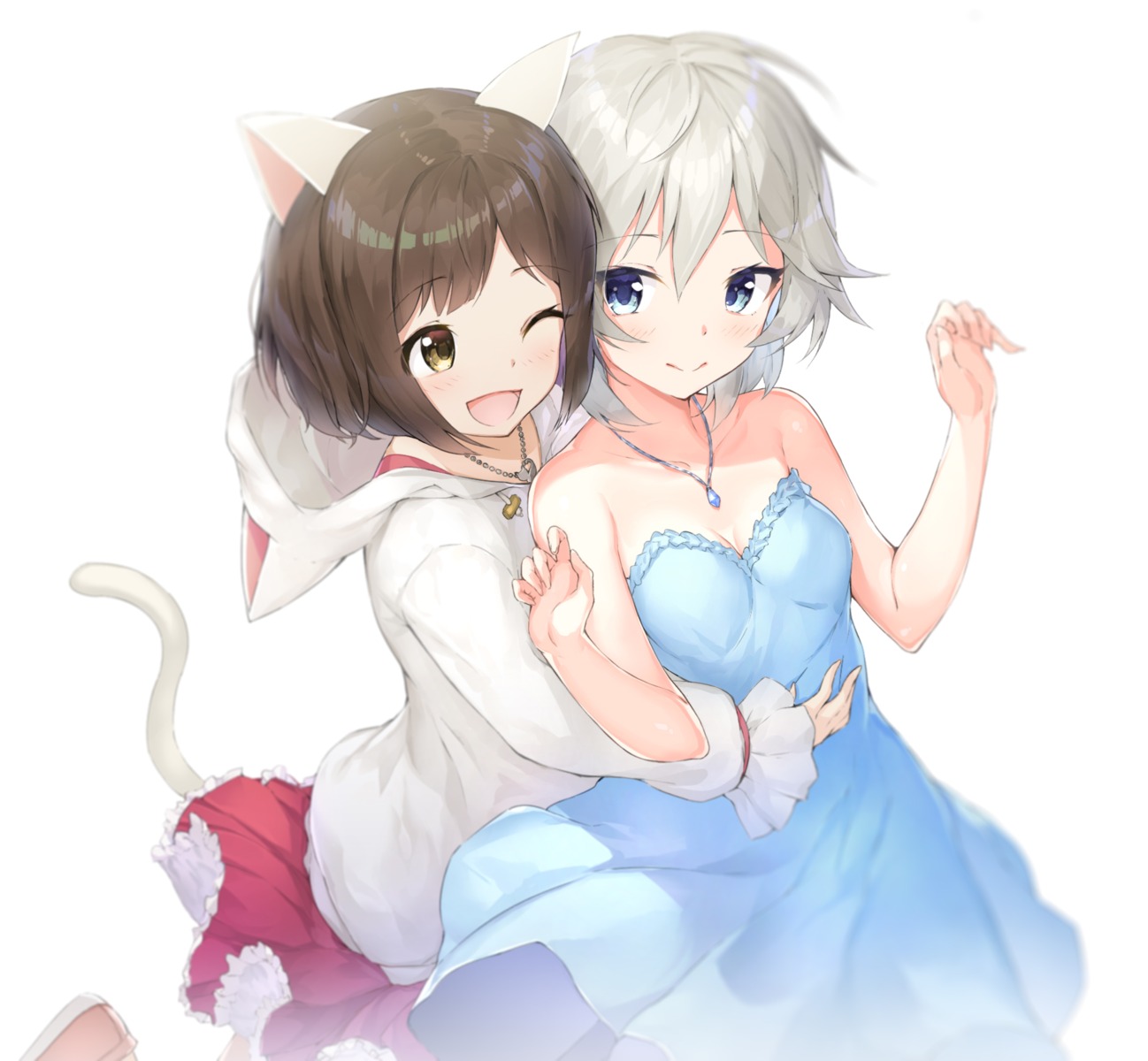 anastasia_(idolm@ster) animal_ears cleavage dress maekawa_miku nekomimi rekareka tail the_idolm@ster the_idolm@ster_cinderella_girls