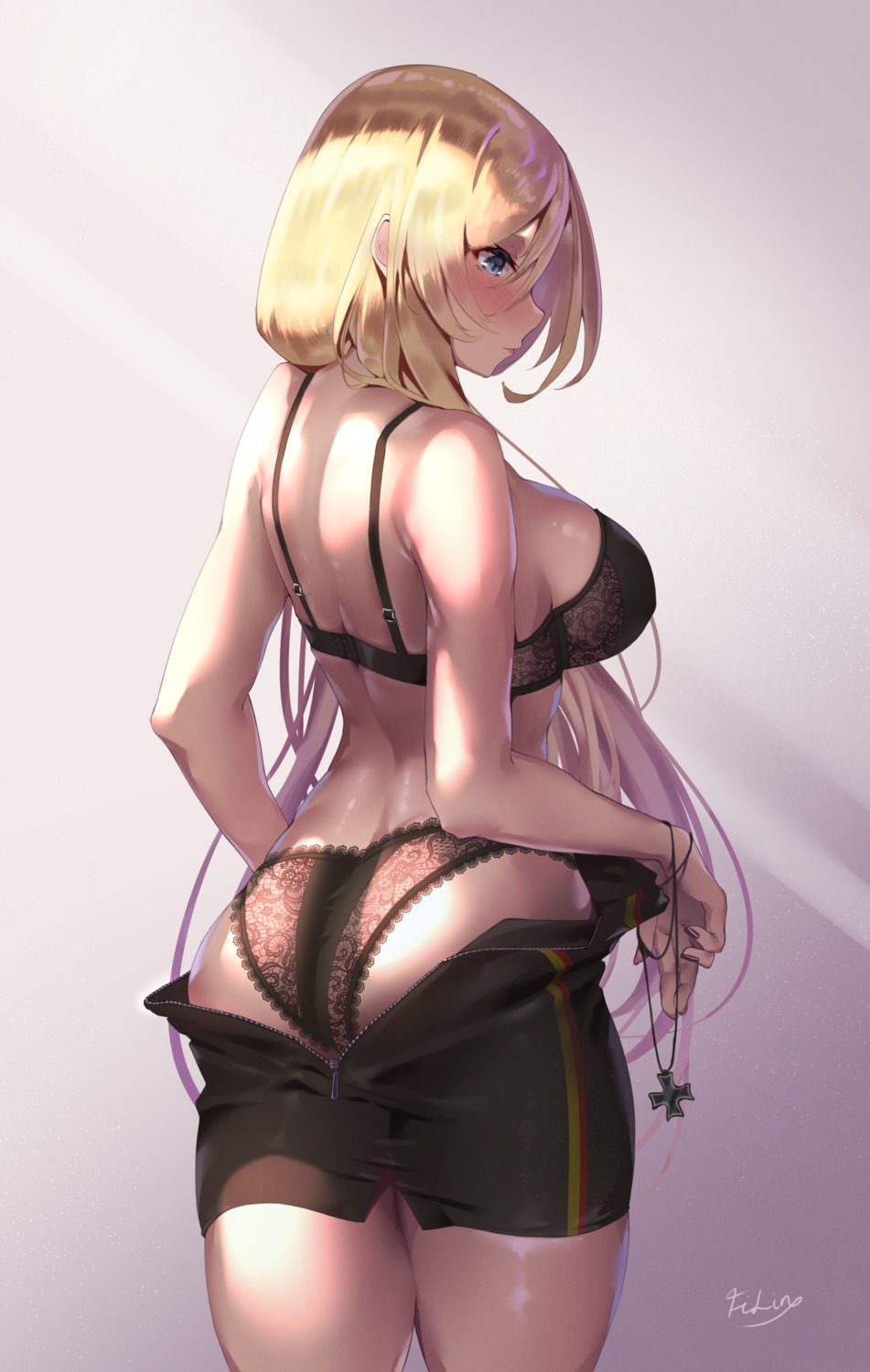 ass azur_lane bismarck_(azur_lane) bra filin pantsu undressing