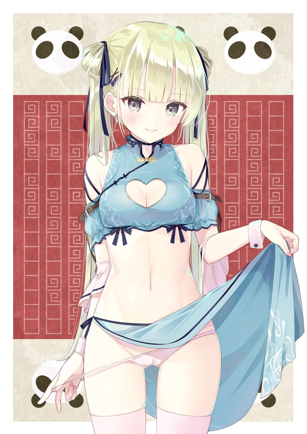 asian_clothes cameltoe cleavage no_bra pantsu panty_pull samayoi skirt_lift thighhighs undressing