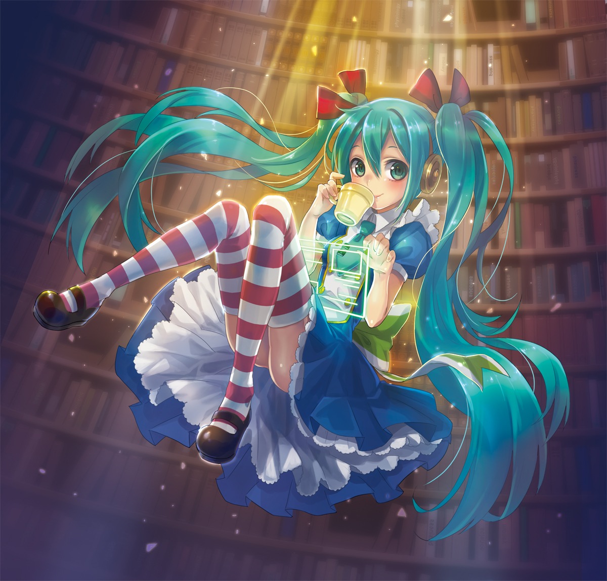 hatsune_miku headphones thighhighs vocaloid yamori