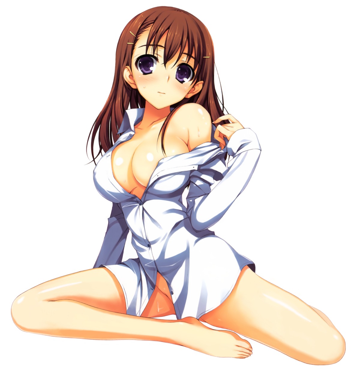 bottomless cleavage dress_shirt erect_nipples no_bra tomose_shunsaku