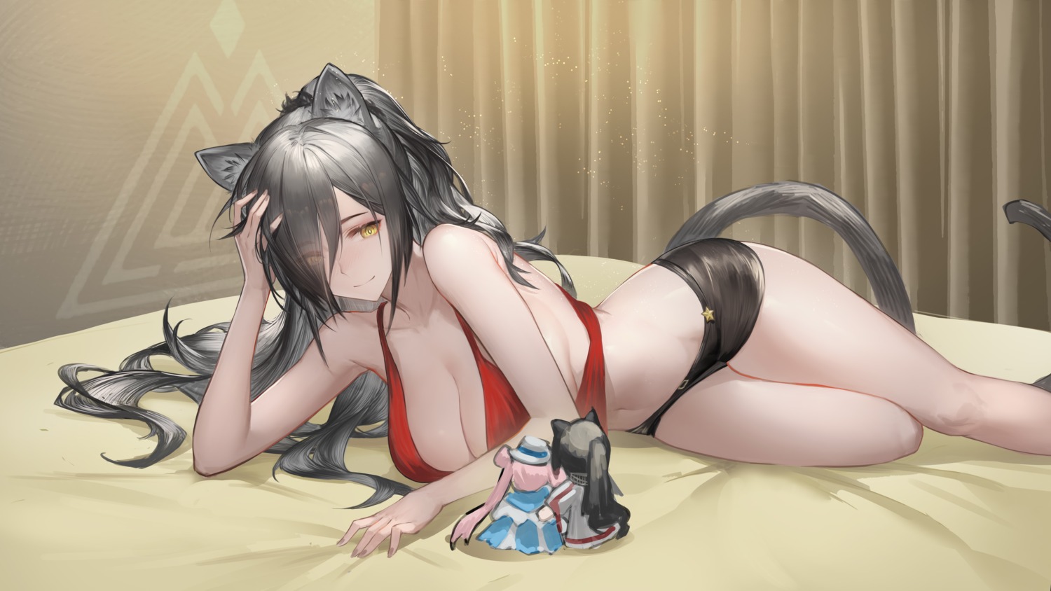 animal_ears arknights no_bra schwarz_(arknights) tail yiyanbanshengchou