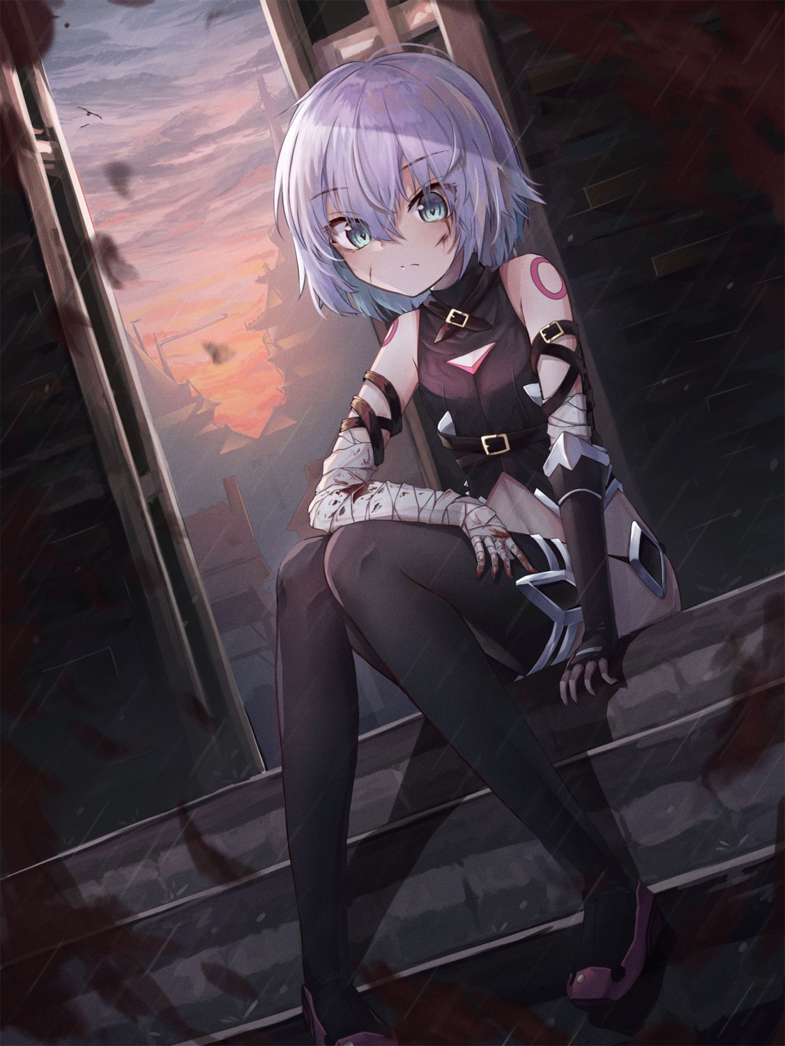 bandages blood fate/grand_order heels jack_the_ripper sye tattoo thighhighs