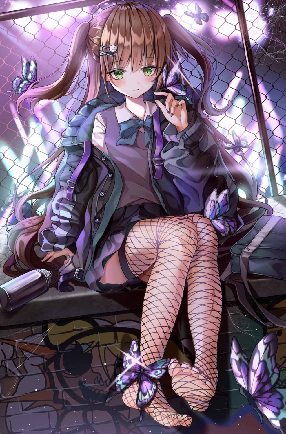 blood feet fishnets icebox46 seifuku skirt_lift sweater thighhighs