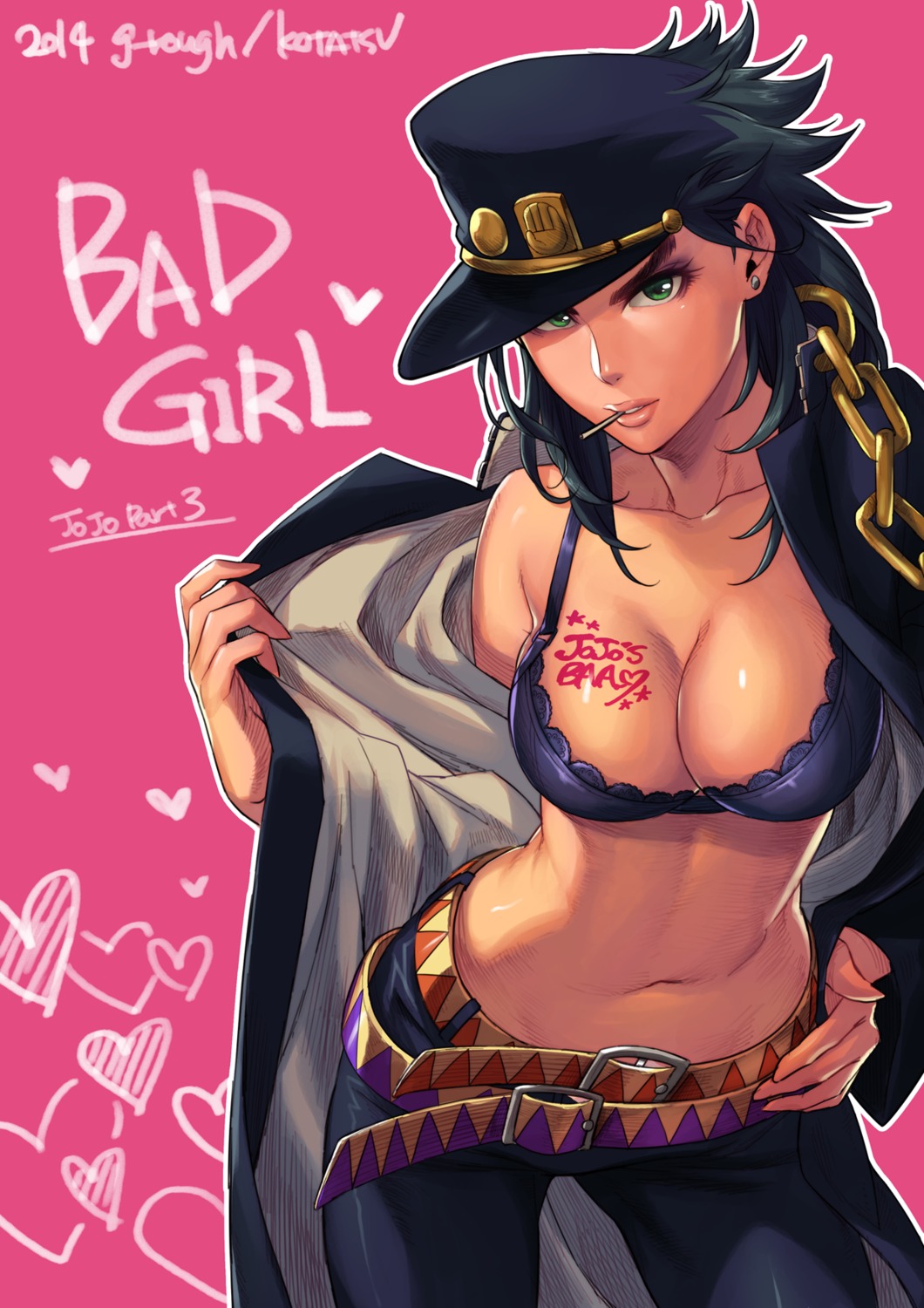 bra cleavage genderswap jojo's_bizarre_adventure kotatsu_(g-rough) kujo_jotaro open_shirt