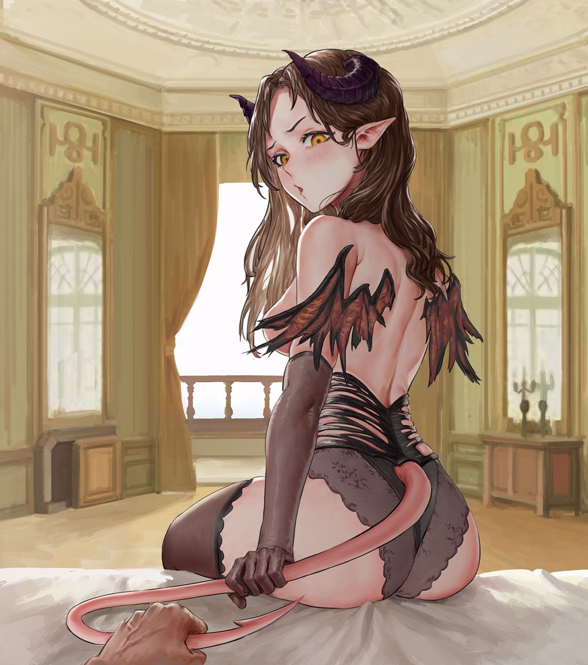 arecus ass breasts horns jpeg_artifacts lingerie no_bra pantsu pointy_ears tail thighhighs wings