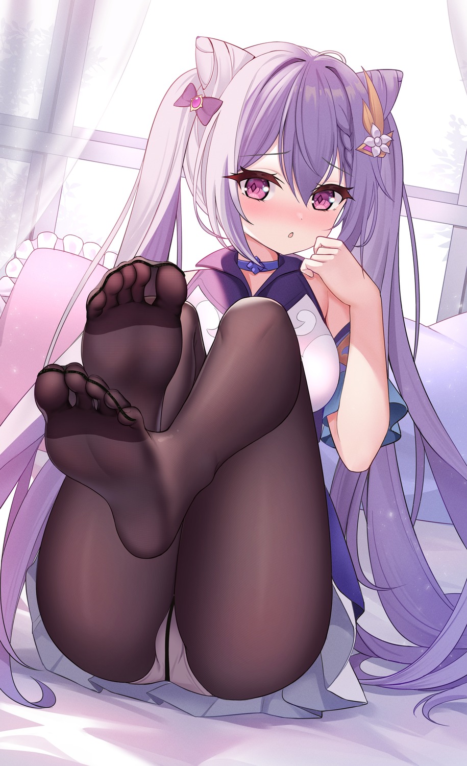 ass feet genshin_impact icwine keqing pantsu pantyhose skirt_lift