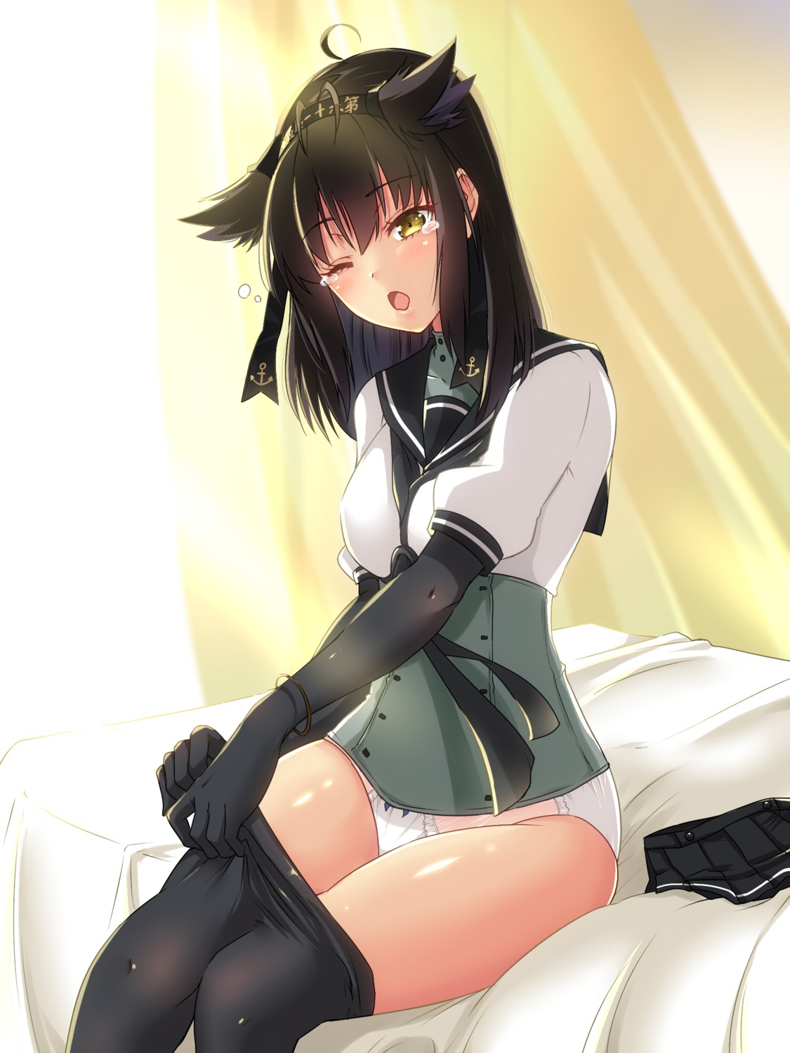 hatsuzuki_(kancolle) kantai_collection pantsu pantyhose sarfata seifuku undressing