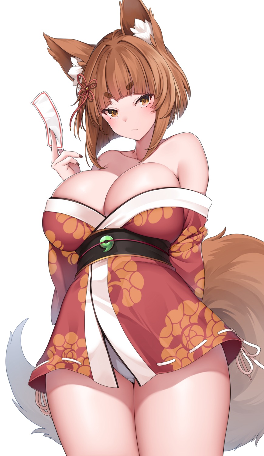 animal_ears kitsune no_bra open_shirt pantsu suruga_(xsurugax) tail yukata