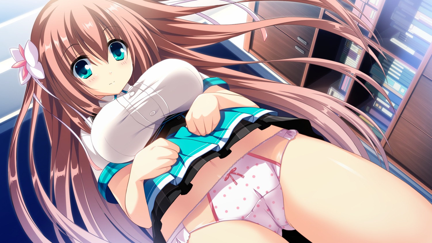 cocoro@function! game_cg hasugase_mina motoi motoi_ayumu pantsu seifuku skirt_lift thighhighs