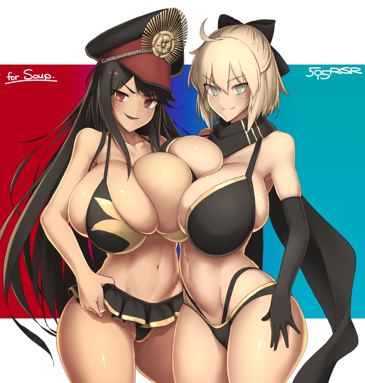 bikini fate/grand_order oda_nobunaga_(fate) okita_souji_(fate) swimsuits thong xyv_1