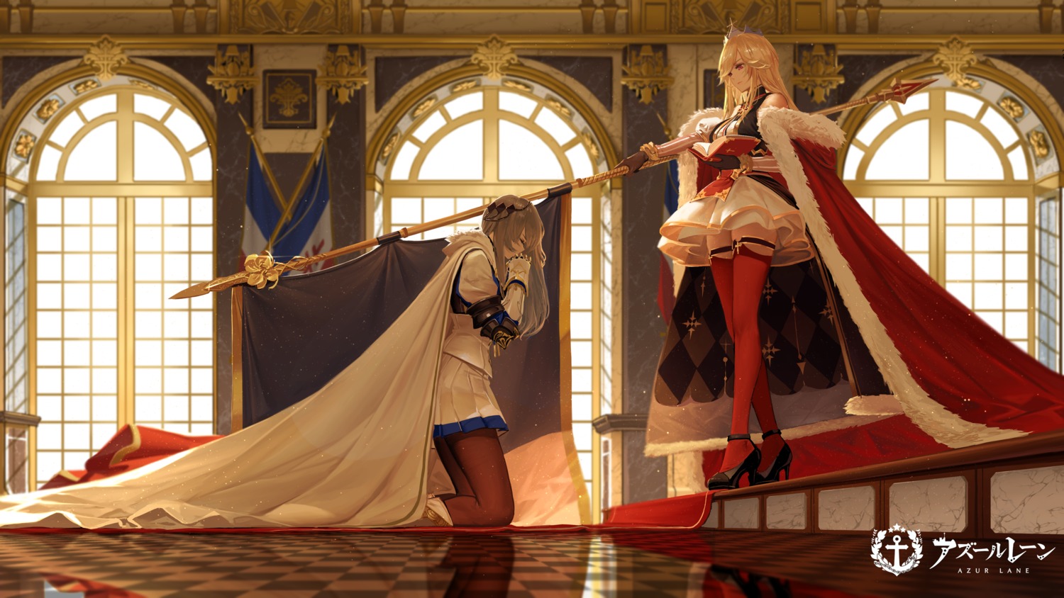 armor azur_lane dishwasher1910 dress garter heels pantyhose richelieu_(azur_lane) saint_louis_(azur_lane) stockings thighhighs uniform weapon