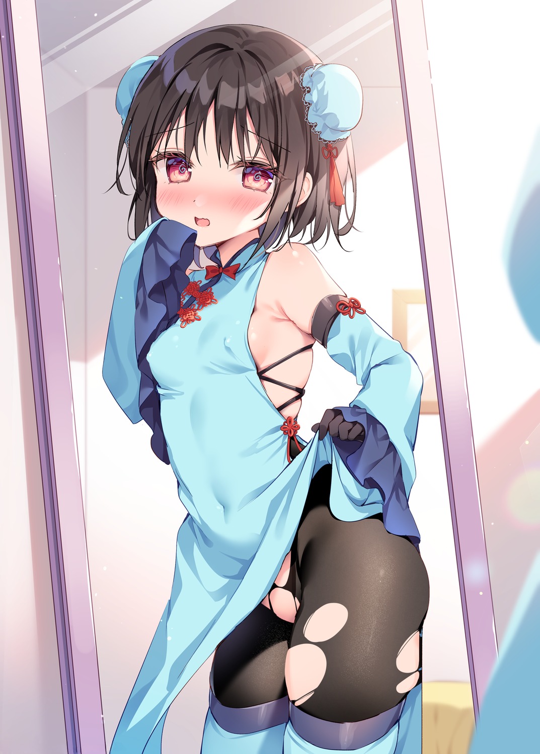 chinadress detexted erect_nipples loli no_bra nopan pantyhose see_through shikitani_asuka skirt_lift thighhighs torn_clothes