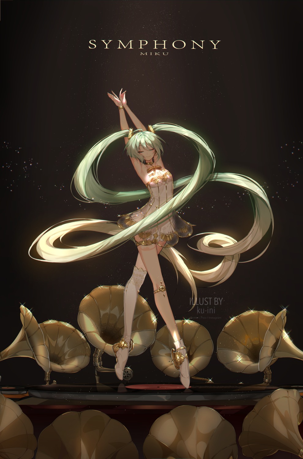 dress gramophone_miku hatsune_miku hatsune_miku_symphony kuini no_bra see_through tattoo thighhighs vocaloid