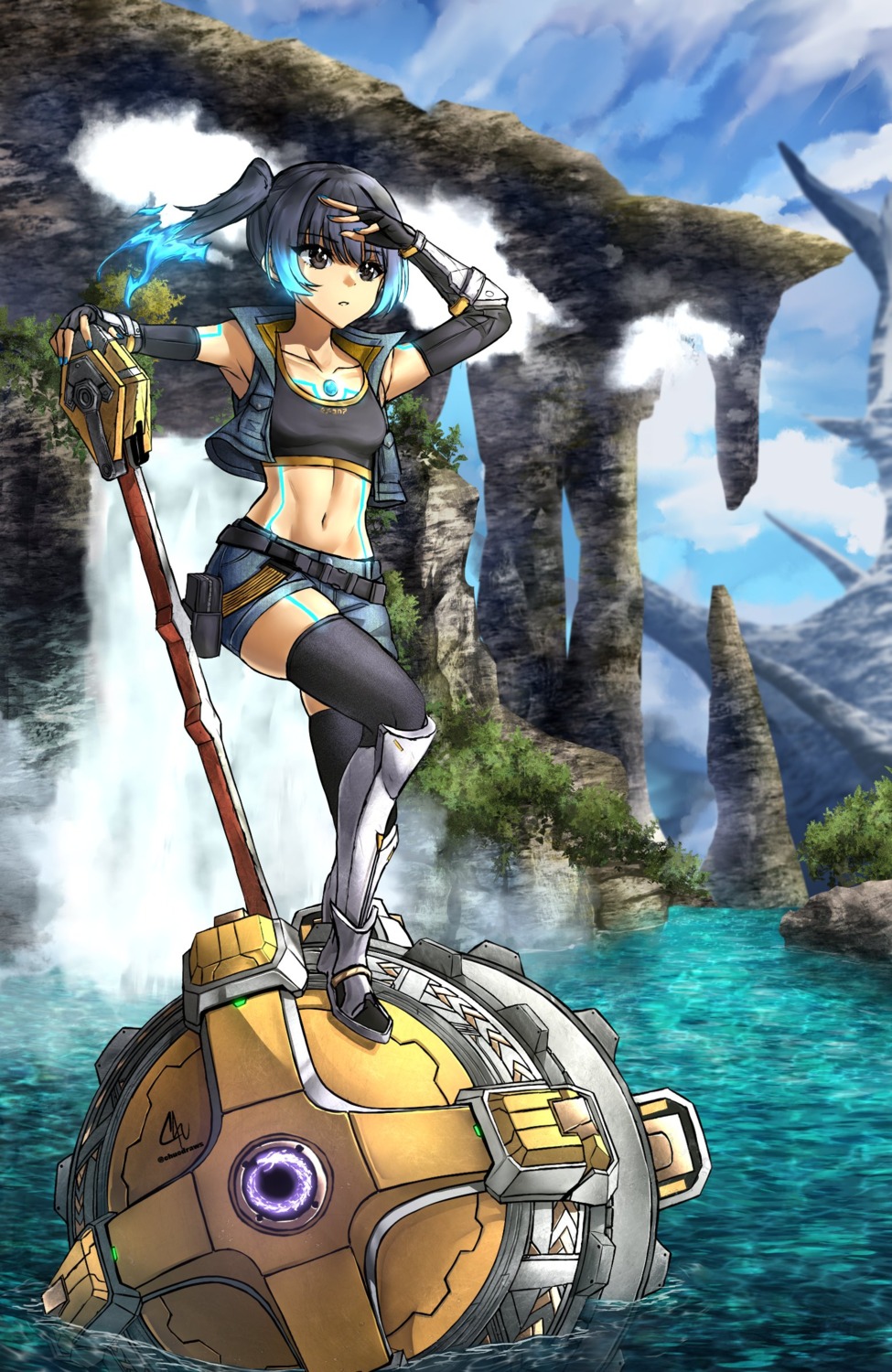 bike_shorts chu-e sena_(xenoblade_3) tattoo thighhighs weapon xenoblade xenoblade_chronicles_3