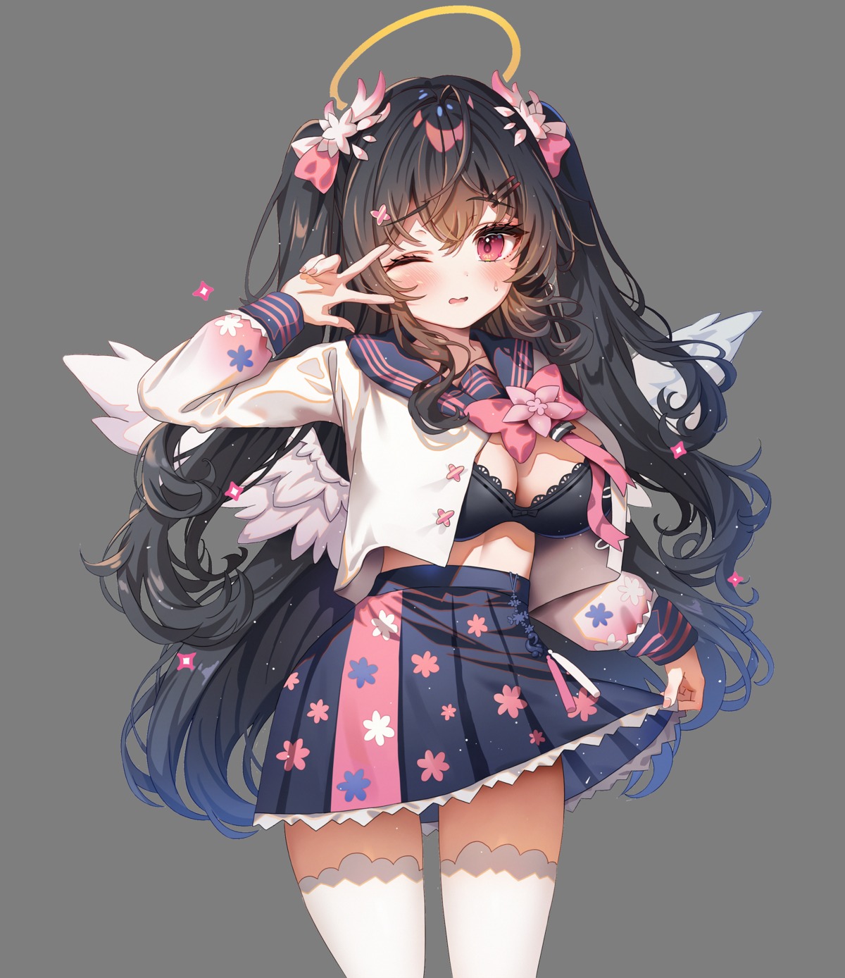 angel arme_(cgsy7484) bra detexted li_rien open_shirt seifuku thighhighs transparent_png wings