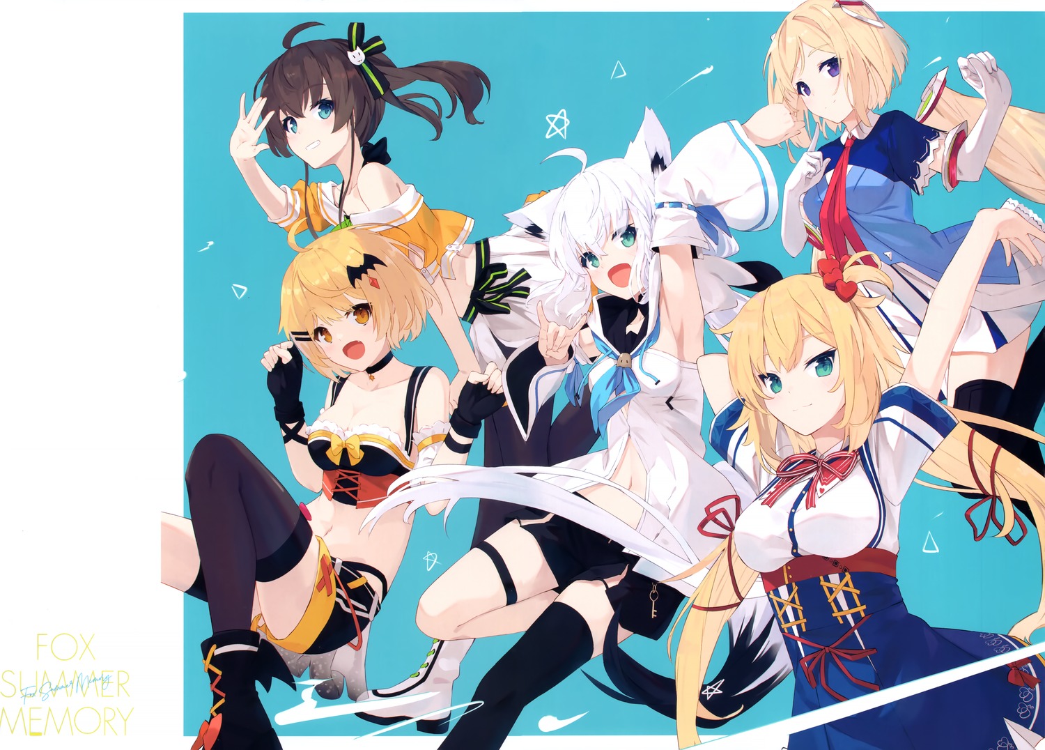 animal_ears dress garter hololive hololive_gamers kitsune nagishiro_mito shirakami_fubuki tail thighhighs