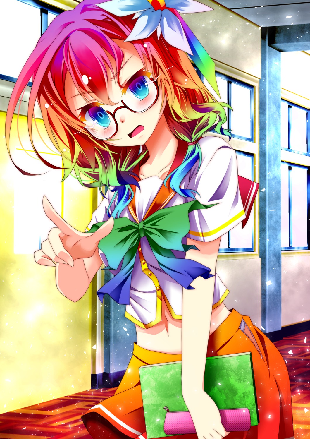 megane mii_aki no_game_no_life pantsu seifuku skirt_lift stephanie_dora