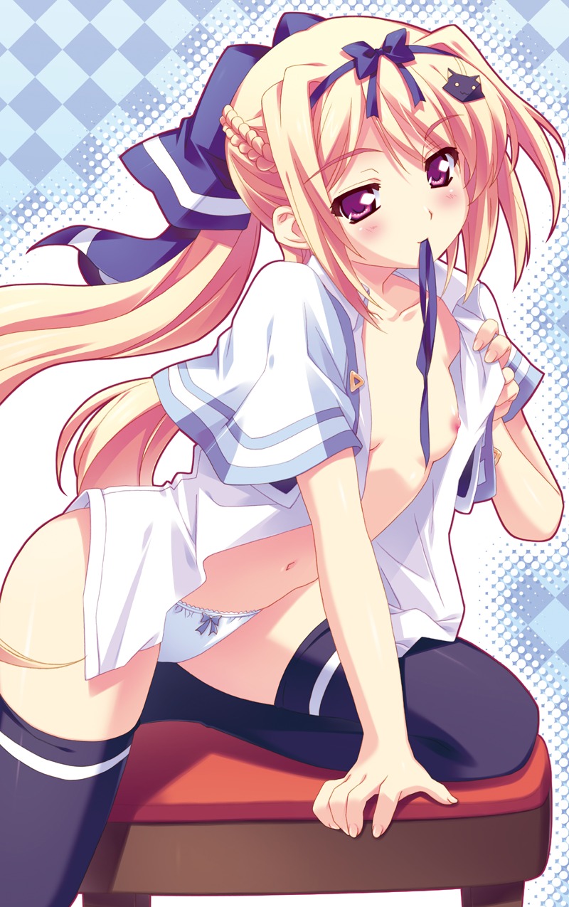 breasts kusukusu lulli nipples no_bra open_shirt palette pantsu sakura_strasse thighhighs