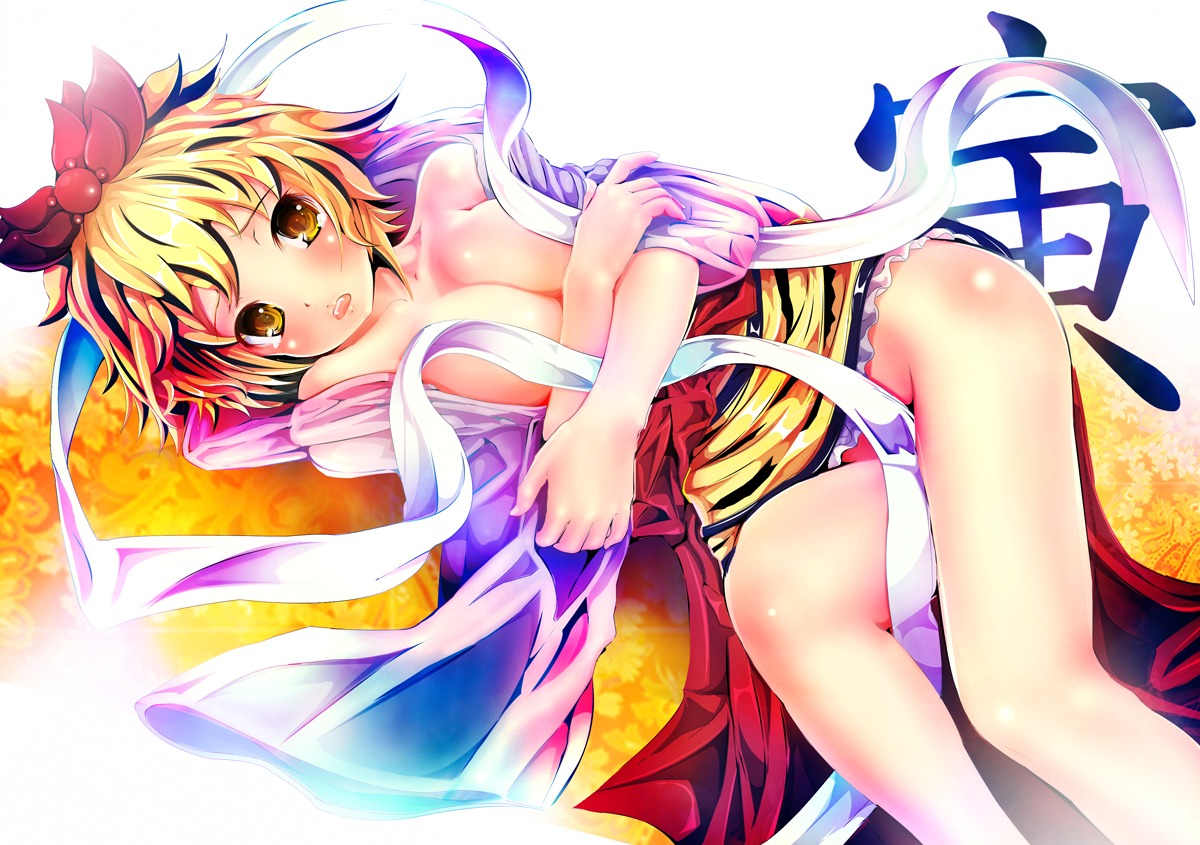 breast_hold breasts nopan open_shirt teruru toramaru_shou touhou