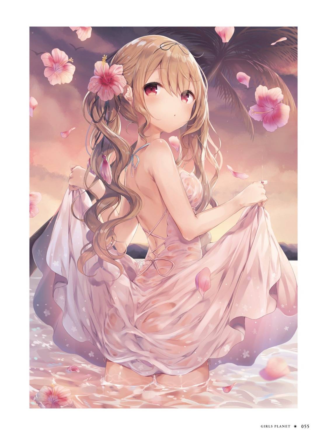 dress komeshiro_kasu no_bra see_through wet wet_clothes