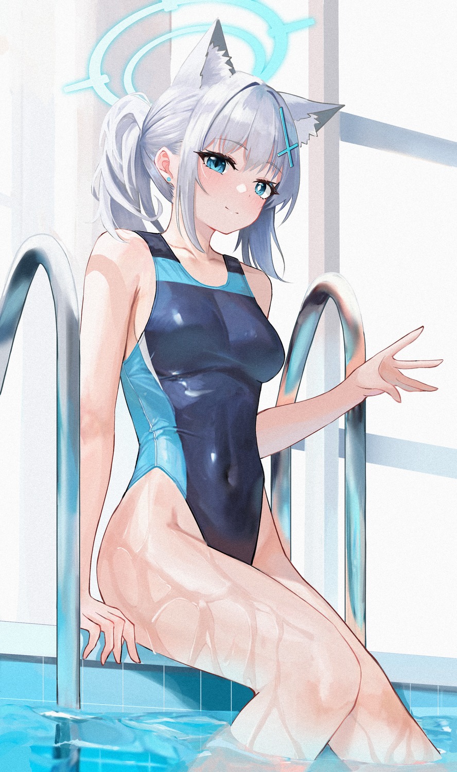 animal_ears astelia blue_archive halo nekomimi sunaookami_shiroko swimsuits wet