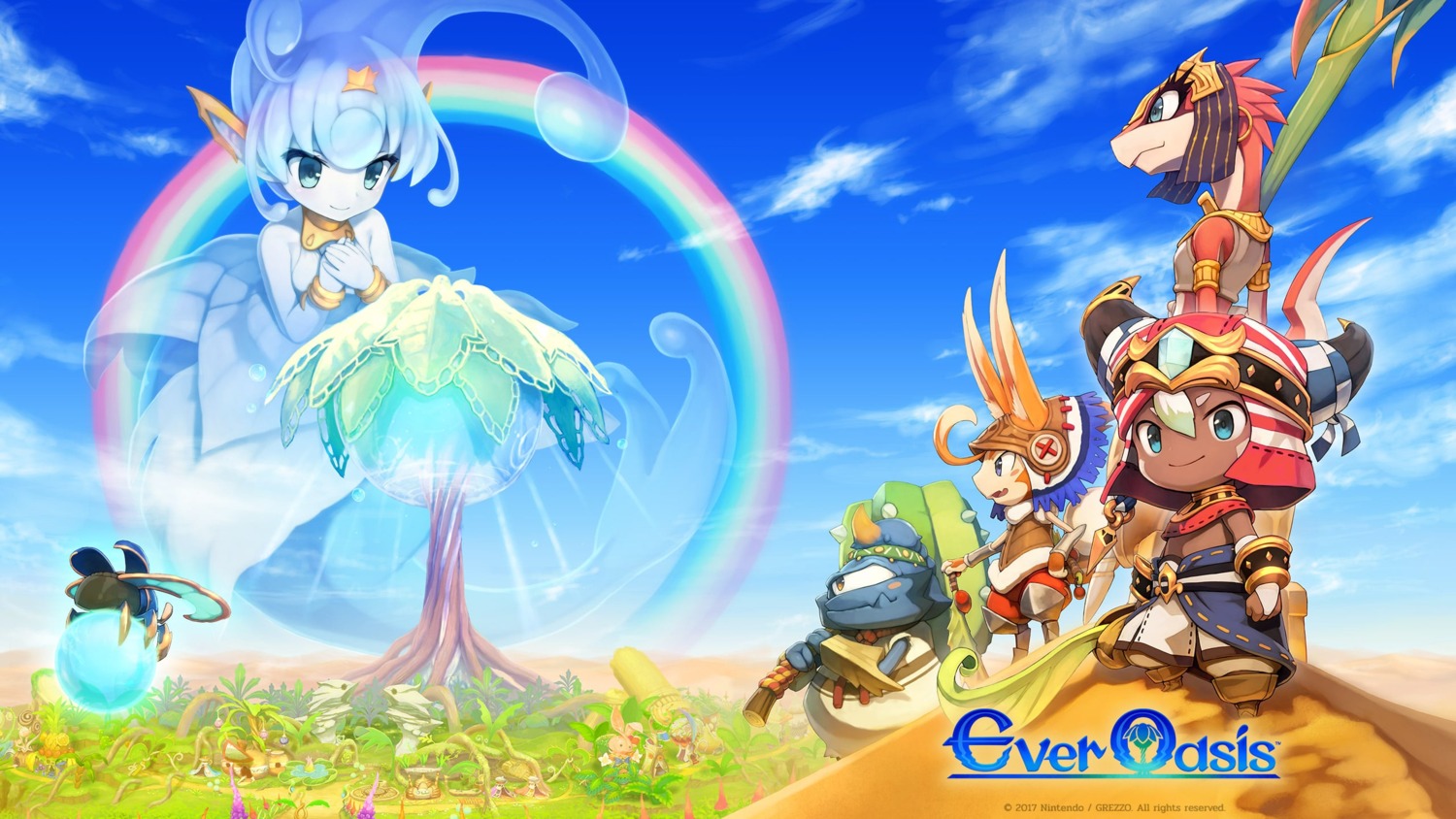 animal_ears armor dress esna ever_oasis grezzo horns miu_(ever_oasis) monster monster_girl nintendo pointy_ears shizuma_yoshinori sword tethu wallpaper