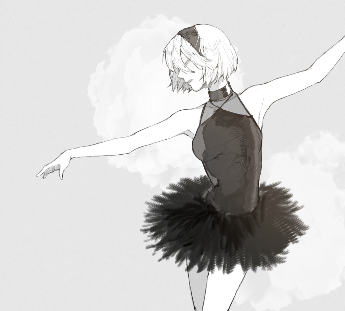 dress monochrome nier nier_automata pullssack yorha_no.2_type_b