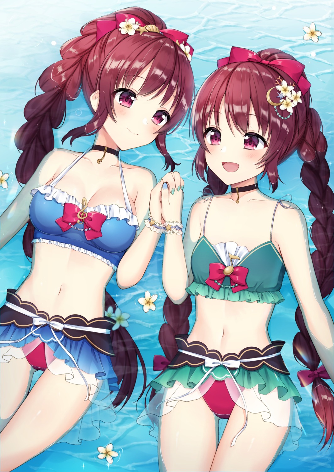 amane_tsukasa amane_tsukuyo bikini kashiwa_mochico magia_record:_mahou_shoujo_madoka_magica_gaiden puella_magi_madoka_magica see_through swimsuits wet yuri