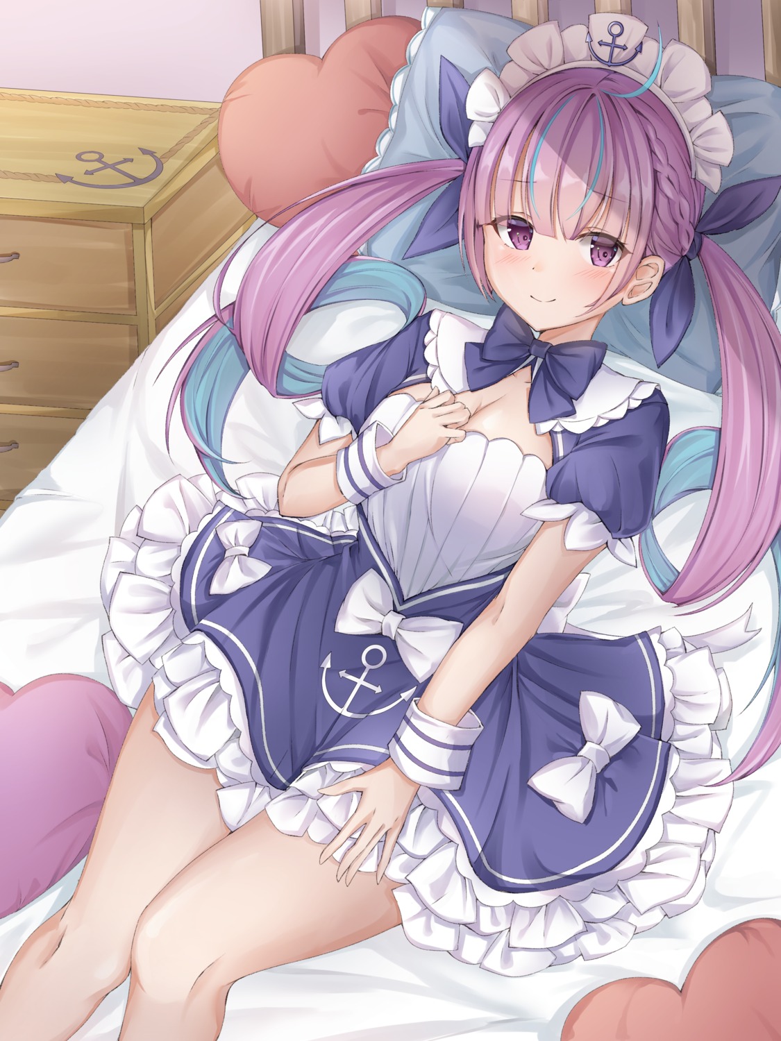 breast_hold cleavage hololive maid minato_aqua poe_(528yuzunon)