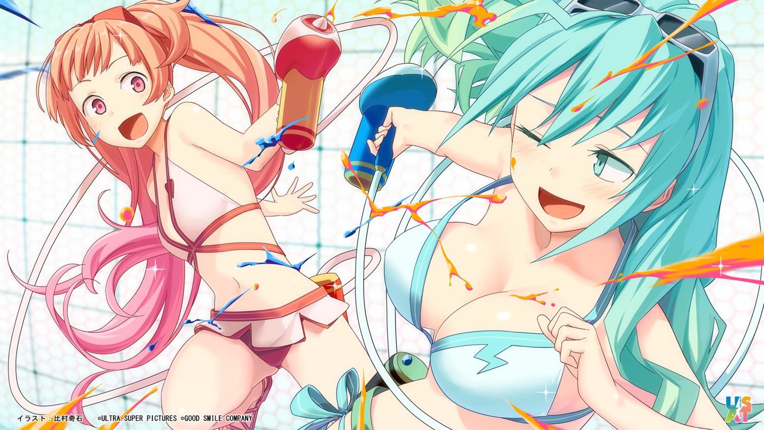 bikini cleavage cream himura_kiseki megane sumako supika swimsuits ultra_super_anime_time wallpaper weapon