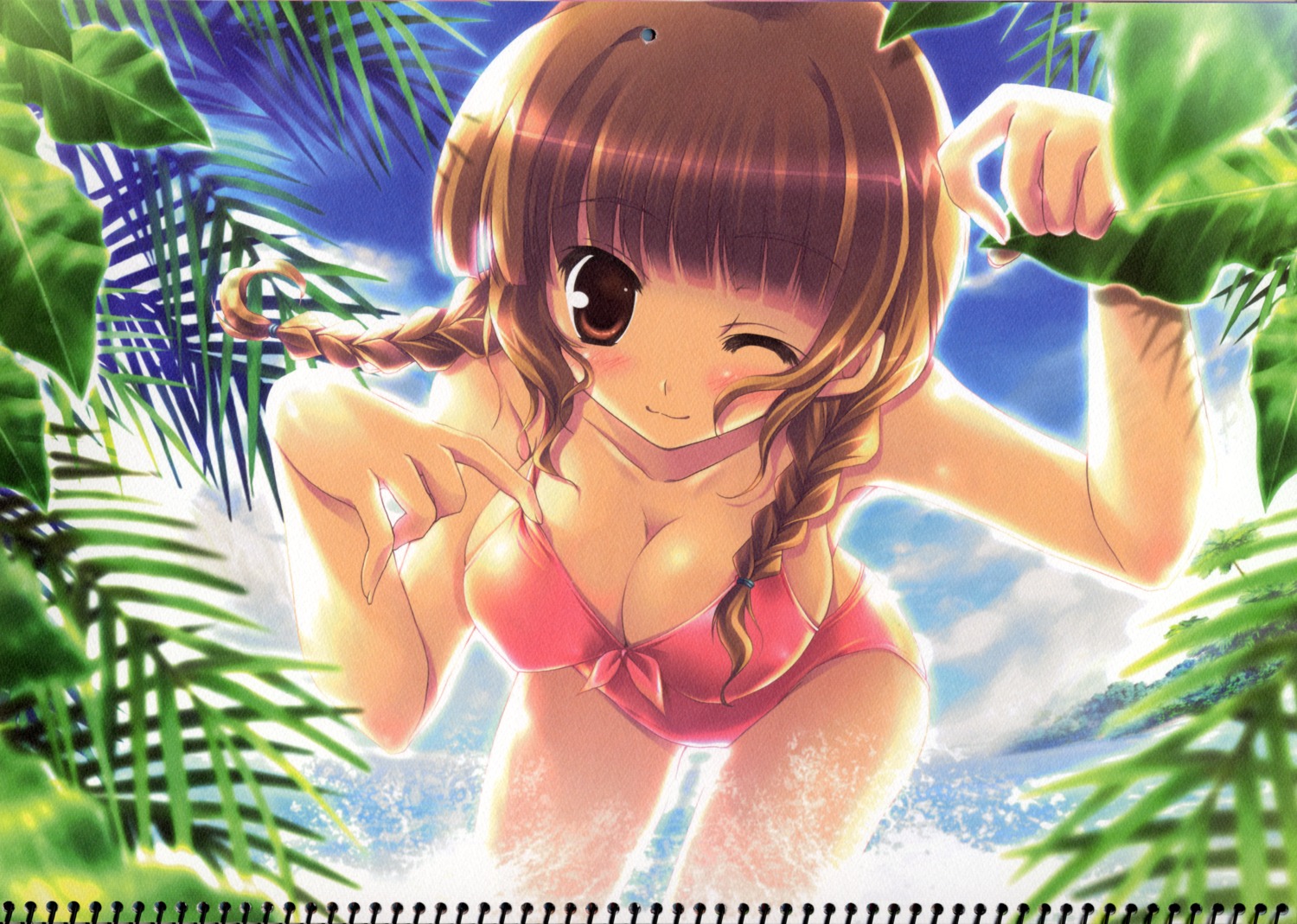 bikini cleavage ikegami_akane kimikiss mizusawa_mao paper_texture swimsuits