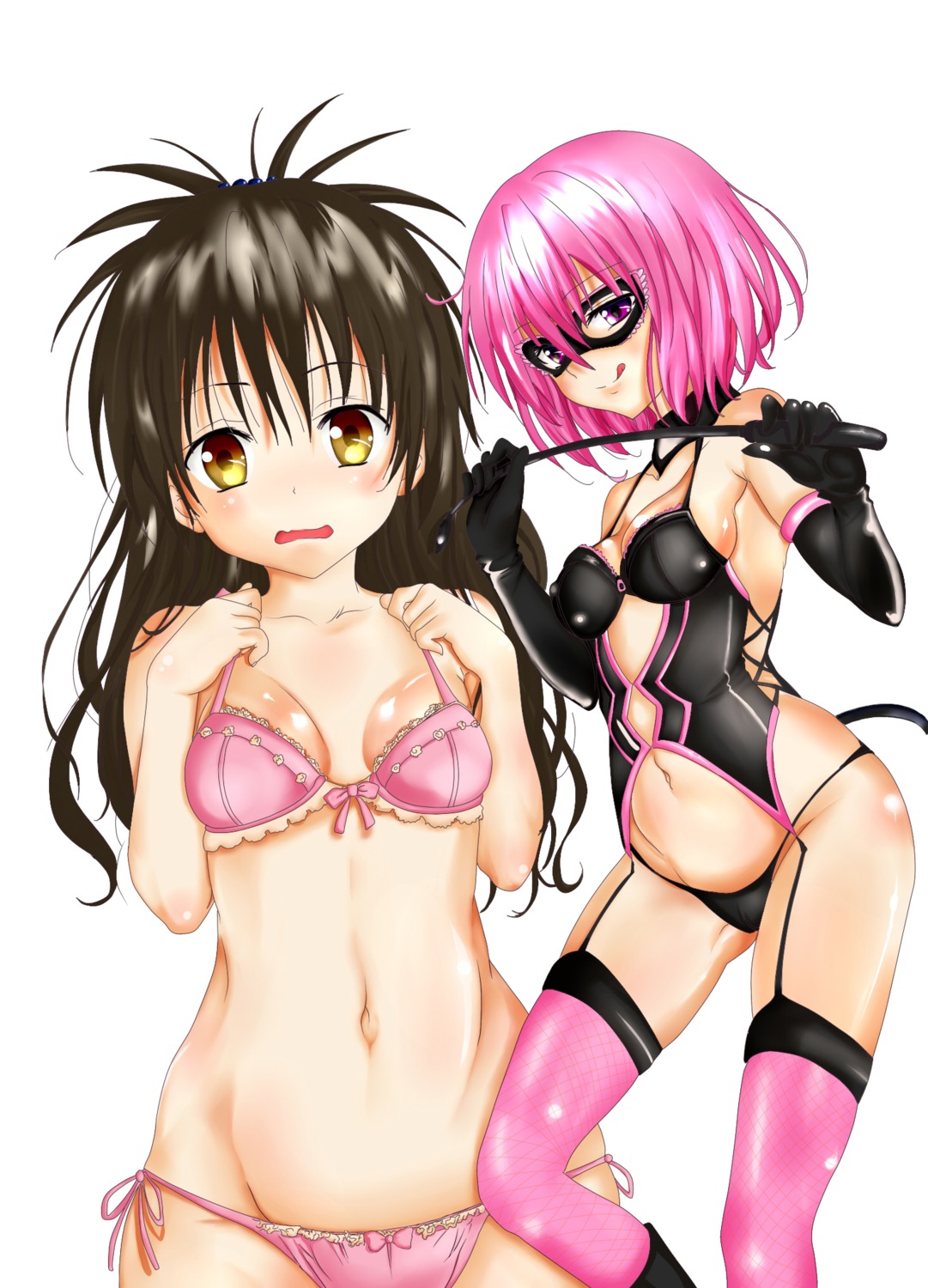 bra cleavage momo_velia_deviluke pantsu stockings string_panties tail thighhighs to_love_ru to_love_ru_darkness yuuki_mikan