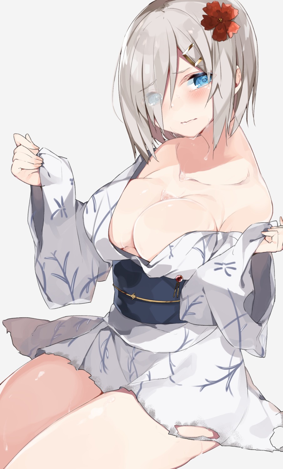 hamakaze_(kancolle) kantai_collection kayahara no_bra open_shirt torn_clothes yukata