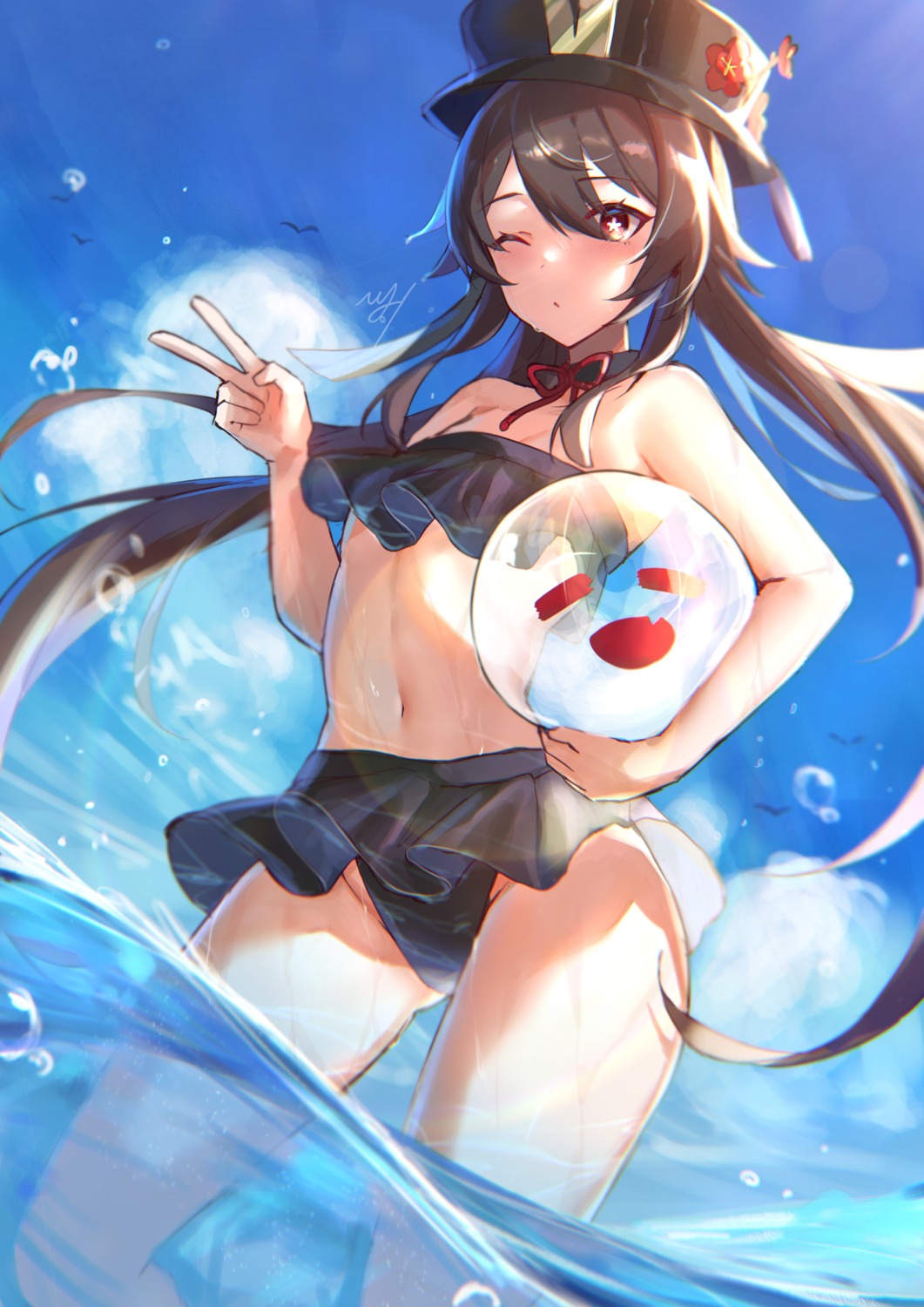 bikini genshin_impact hitomin_(ksws7544) hu_tao swimsuits wet