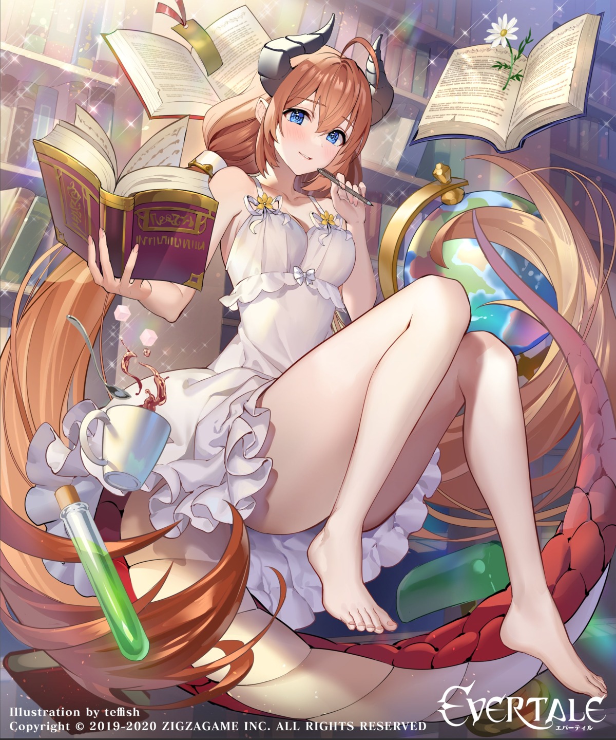 cleavage dress evertale feet horns skirt_lift tail teffish