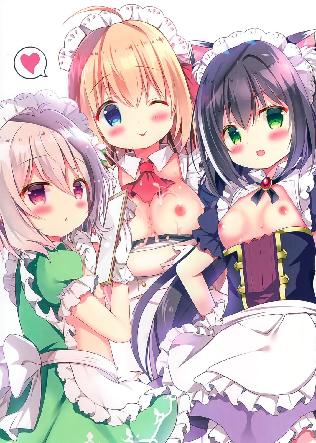 animal_ears azumi_kazuki come_through cream karyl_(princess_connect) kokkoro loli maid nekomimi nipples no_bra pecorine princess_connect! princess_connect!_re:dive waitress