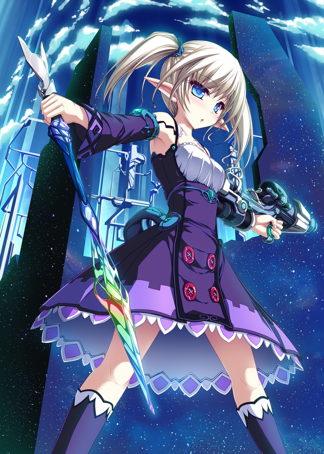 dress elf pointy_ears tenmaso weapon