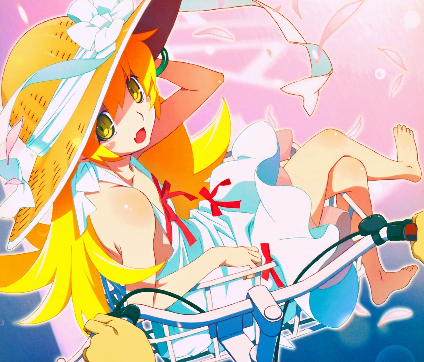 bakemonogatari dress monogatari_(series) no_bra oshino_shinobu summer_dress watanabe_akio