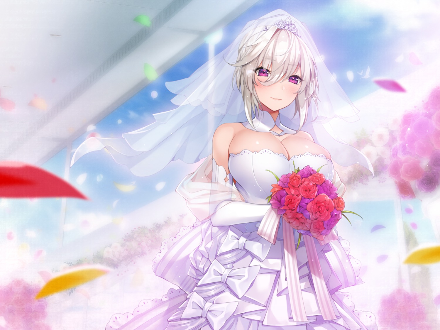 azarashi_soft cleavage dress eve_(maid-san_no_iru_kurashi) game_cg maid-san_no_iru_kurashi wedding_dress yaman