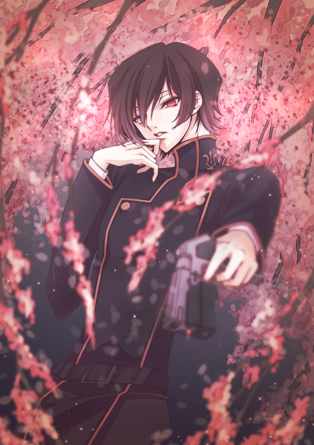 code_geass gun heterochromia ishyama_(pixiv_22225212) lelouch_lamperouge male seifuku