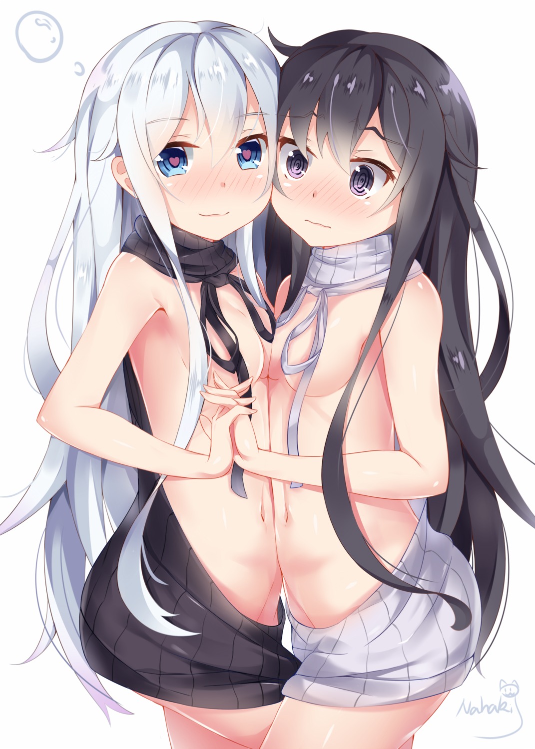 akatsuki_(kancolle) areola breasts hibiki_(kancolle) kantai_collection loli nahaki no_bra nopan sweater symmetrical_docking