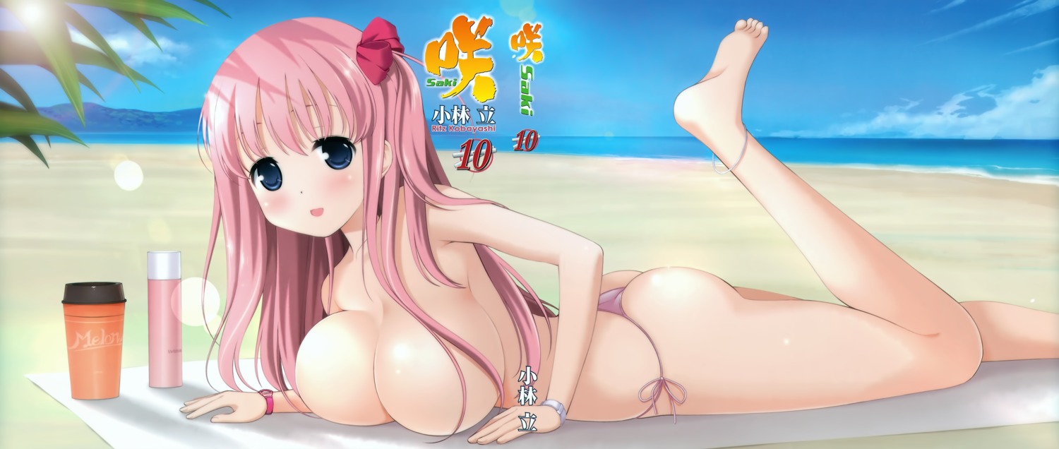 ass bikini feet haramura_nodoka kobayashi_ritz saki swimsuits thong topless